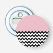 Zwarte en witte zigzag Patroon, Chevron, Roze Button Flesopener (Voorkant)