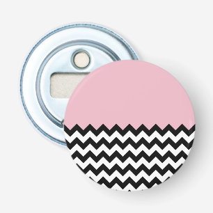 Zwarte en witte zigzag Patroon, Chevron, Roze Button Flesopener