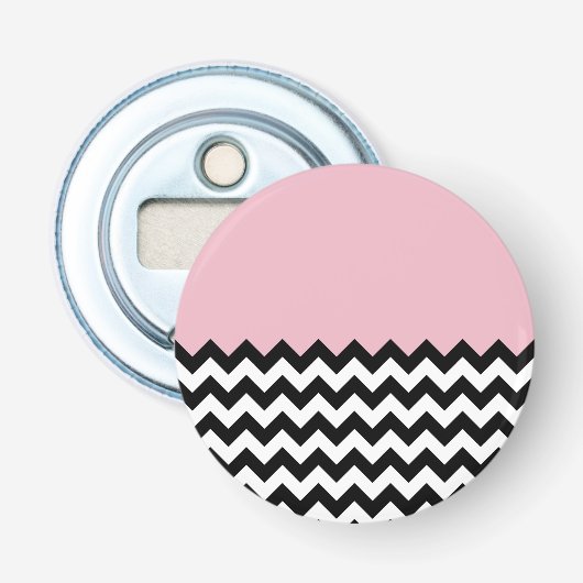 Zwarte en witte zigzag Patroon, Chevron, Roze Button Flesopener (Voorkant)