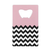 Zwarte en witte zigzag Patroon, Chevron, Roze Creditkaart Flessenopener (Voorkant)