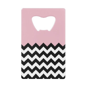 Zwarte en witte zigzag Patroon, Chevron, Roze Creditkaart Flessenopener