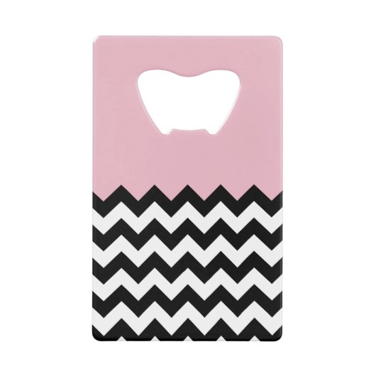 Zwarte en witte zigzag Patroon, Chevron, Roze Creditkaart Flessenopener (Voorkant)