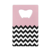 Zwarte en witte zigzag Patroon, Chevron, Roze Creditkaart Flessenopener (Achterkant)
