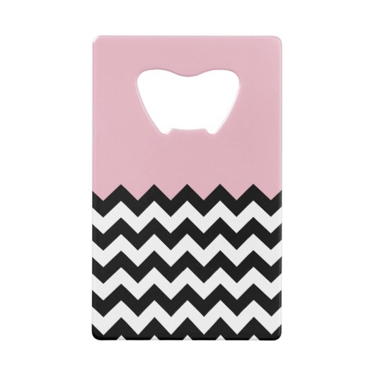 Zwarte en witte zigzag Patroon, Chevron, Roze Creditkaart Flessenopener (Achterkant)