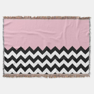 Zwarte en witte zigzag Patroon, Chevron, Roze Deken