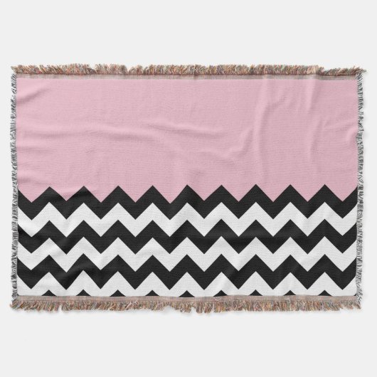 Zwarte en witte zigzag Patroon, Chevron, Roze Deken (Voorkant)