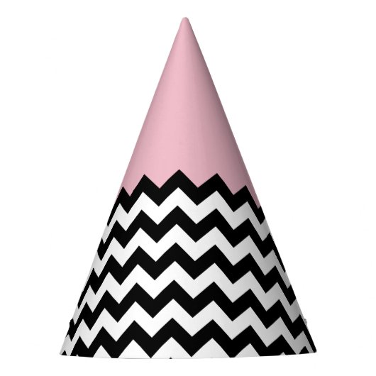 Zwarte en witte zigzag Patroon, Chevron, Roze Feesthoedjes (Voorkant)