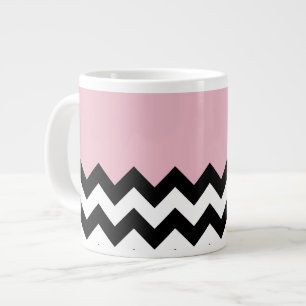 Zwarte en witte zigzag Patroon, Chevron, Roze Grote Koffiekop