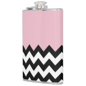 Zwarte en witte zigzag Patroon, Chevron, Roze Heupfles (Links)