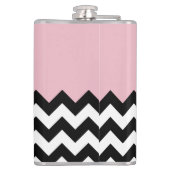 Zwarte en witte zigzag Patroon, Chevron, Roze Heupfles (Achterkant)