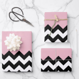 Zwarte en witte zigzag Patroon, Chevron, Roze Inpakpapier Vel