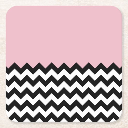 Zwarte en witte zigzag Patroon, Chevron, Roze Kartonnen Onderzetters (Voorkant)