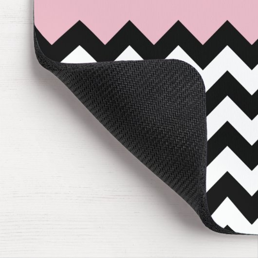 Zwarte en witte zigzag Patroon, Chevron, Roze Muismat (Hoek)