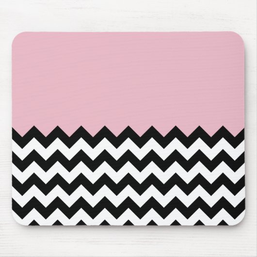 Zwarte en witte zigzag Patroon, Chevron, Roze Muismat (Voorkant)