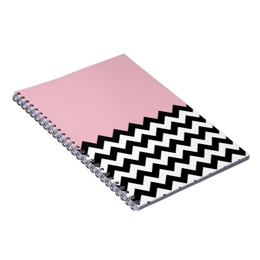 Zwarte en witte zigzag Patroon, Chevron, Roze Notitieboek (Rechterzijde)