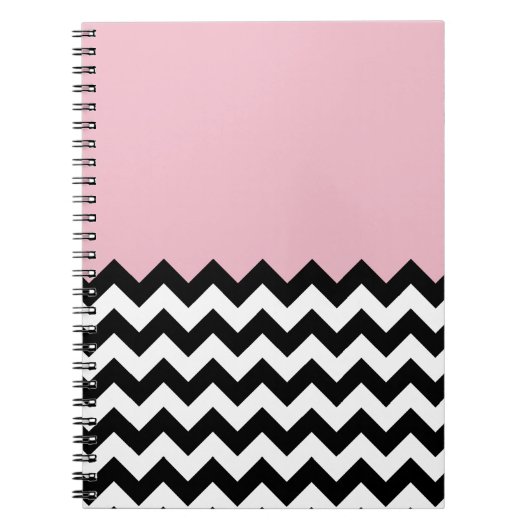 Zwarte en witte zigzag Patroon, Chevron, Roze Notitieboek (Voorkant)