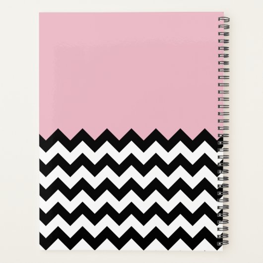 Zwarte en witte zigzag Patroon, Chevron, Roze Planner (Achterkant)