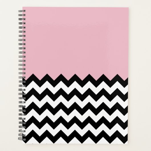 Zwarte en witte zigzag Patroon, Chevron, Roze Planner (Voorkant)