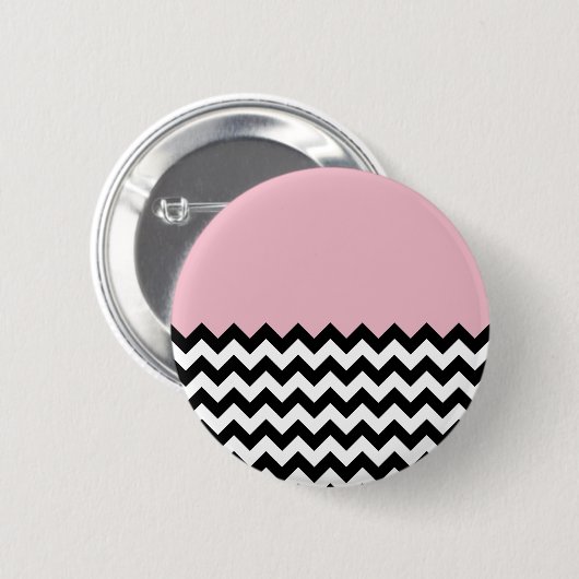 Zwarte en witte zigzag Patroon, Chevron, Roze Ronde Button 5,7 Cm (Voorkant /achterkant)