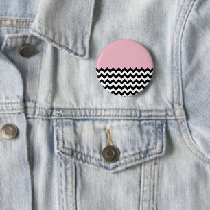 Zwarte en witte zigzag Patroon, Chevron, Roze Ronde Button 5,7 Cm