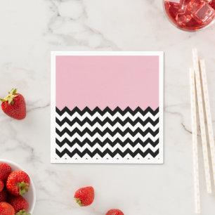 Zwarte en witte zigzag Patroon, Chevron, Roze Servet
