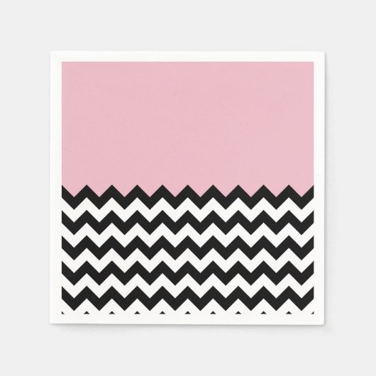 Zwarte en witte zigzag Patroon, Chevron, Roze Servet (Voorkant)