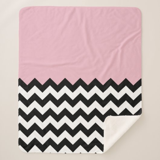 Zwarte en witte zigzag Patroon, Chevron, Roze Sherpa Deken (Voorkant)