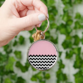 Zwarte en witte zigzag Patroon, Chevron, Roze Sleutelhanger (Hand)