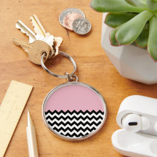 Zwarte en witte zigzag Patroon, Chevron, Roze Sleutelhanger