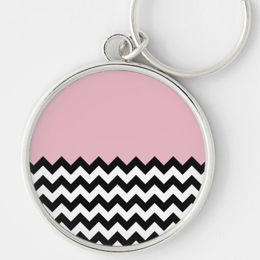 Zwarte en witte zigzag Patroon, Chevron, Roze Sleutelhanger (Voorkant)