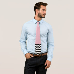 Zwarte en witte zigzag Patroon, Chevron, Roze Stropdas