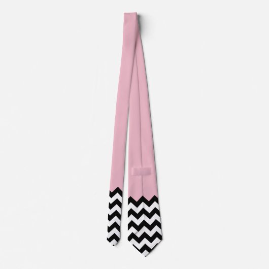Zwarte en witte zigzag Patroon, Chevron, Roze Stropdas (Achterkant)