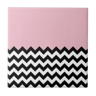 Zwarte en witte zigzag Patroon, Chevron, Roze Tegeltje