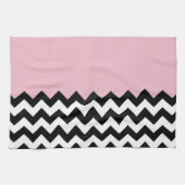 Zwarte en witte zigzag Patroon, Chevron, Roze Theedoek (Horizontaal)