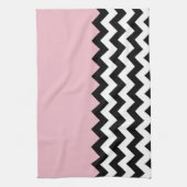 Zwarte en witte zigzag Patroon, Chevron, Roze Theedoek (Verticaal)