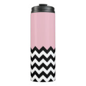 Zwarte en witte zigzag Patroon, Chevron, Roze Thermosbeker (Voorkant)