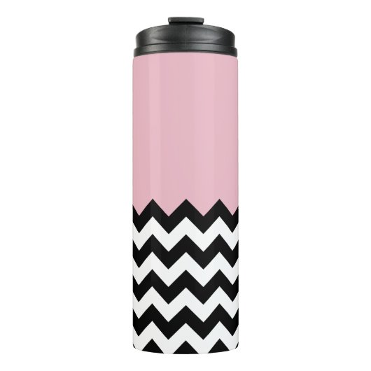 Zwarte en witte zigzag Patroon, Chevron, Roze Thermosbeker (Voorkant)