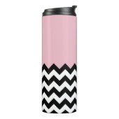 Zwarte en witte zigzag Patroon, Chevron, Roze Thermosbeker (Gedraaid links)