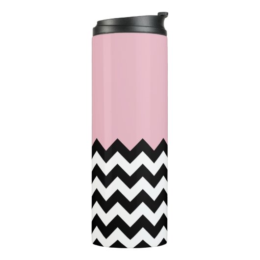 Zwarte en witte zigzag Patroon, Chevron, Roze Thermosbeker (Gedraaid links)