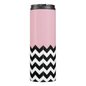 Zwarte en witte zigzag Patroon, Chevron, Roze Thermosbeker (Achterkant)