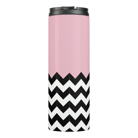 Zwarte en witte zigzag Patroon, Chevron, Roze Thermosbeker (Achterkant)