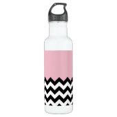 Zwarte en witte zigzag Patroon, Chevron, Roze Waterfles (Voorkant)