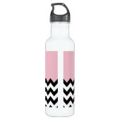 Zwarte en witte zigzag Patroon, Chevron, Roze Waterfles (Achterkant)