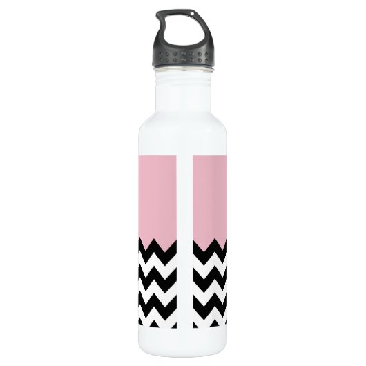 Zwarte en witte zigzag Patroon, Chevron, Roze Waterfles (Achterkant)
