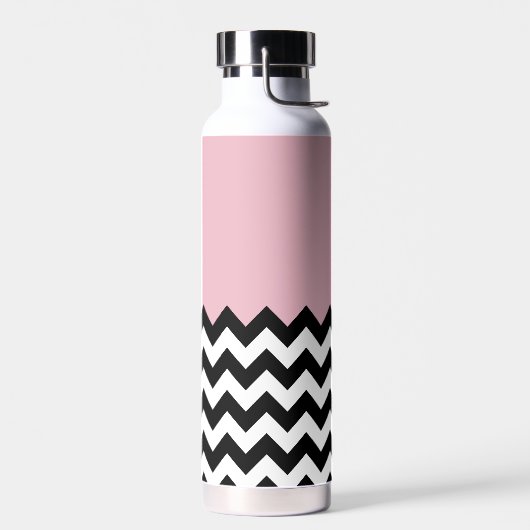 Zwarte en witte zigzag Patroon, Chevron, Roze Waterfles (Links)