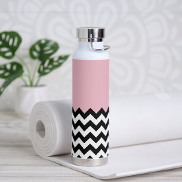 Zwarte en witte zigzag Patroon, Chevron, Roze Waterfles