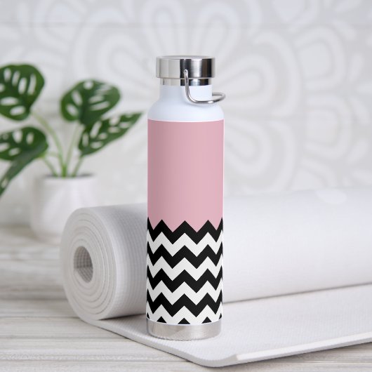 Zwarte en witte zigzag Patroon, Chevron, Roze Waterfles (Yoga)