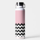 Zwarte en witte zigzag Patroon, Chevron, Roze Waterfles (Achterkant)