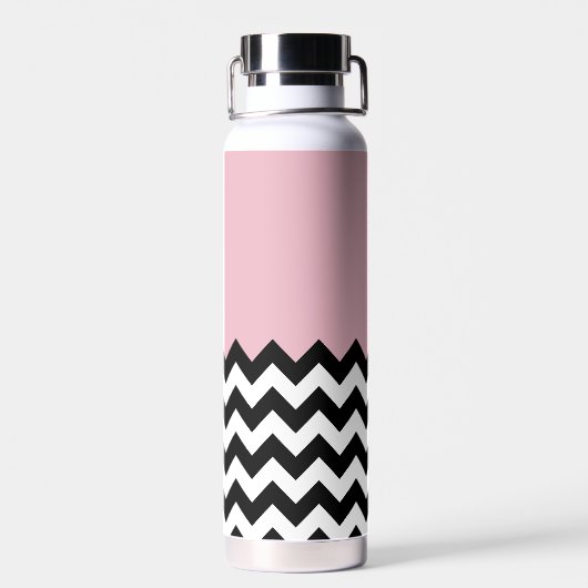 Zwarte en witte zigzag Patroon, Chevron, Roze Waterfles (Achterkant)