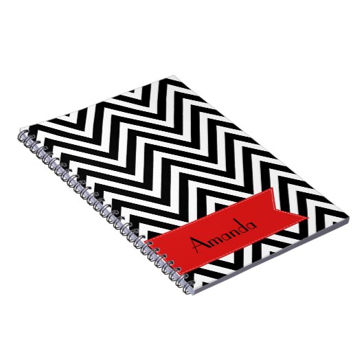 Zwarte en witte zigzag Patroon, Jouw naam Notitieboek (Rechterzijde)